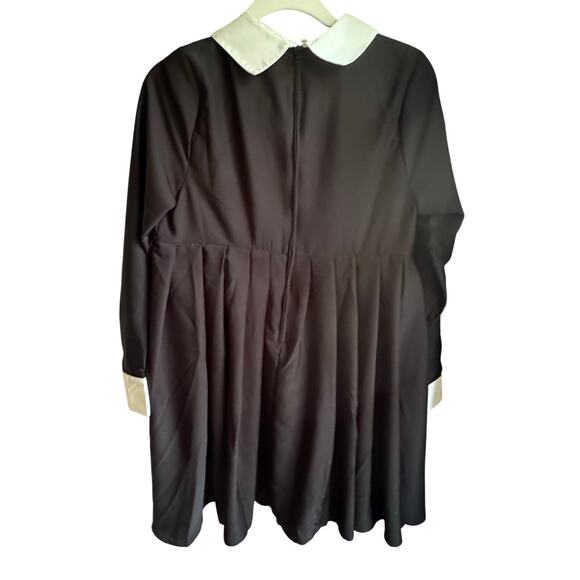 Unique Vintage Wednesday Adams Black Dress White Cuffs Peggy Peter Pan Collar M - Picture 7 of 8